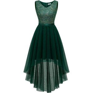 BeryLove Women Tulle  Sequin Navy Chiffon Scoop Neck Sleeveless Cocktail Dresses